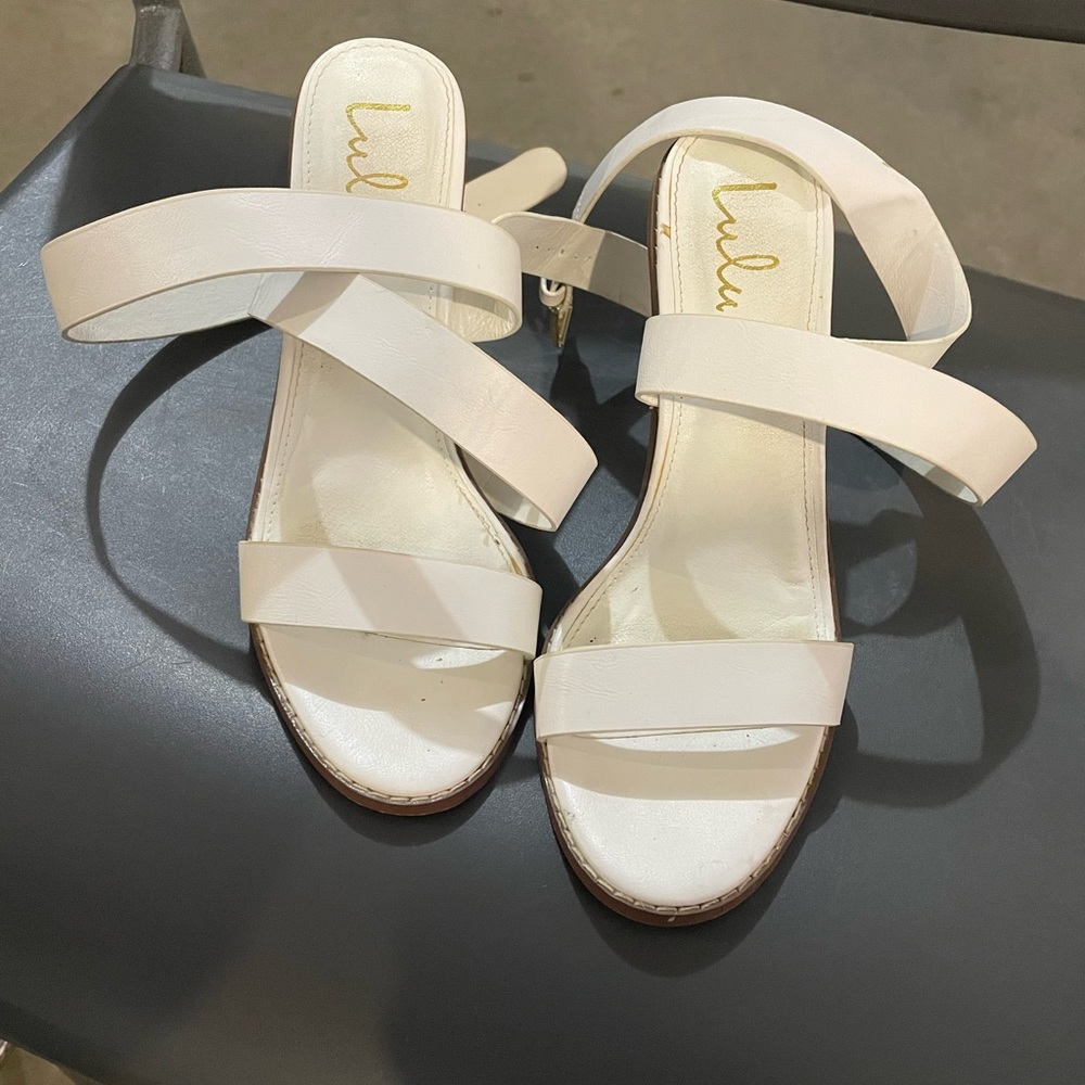 Lulu’s white strappy heels, size 8.5, 4 inch heels